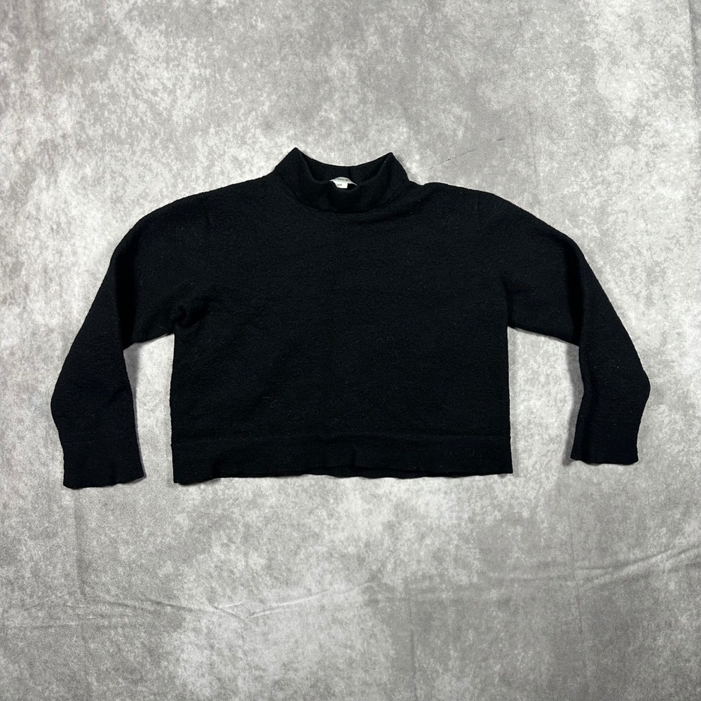 Vince Womens Large Black 100% Wool Mock Neck Cropped Sweater Long Sleeve Luxury